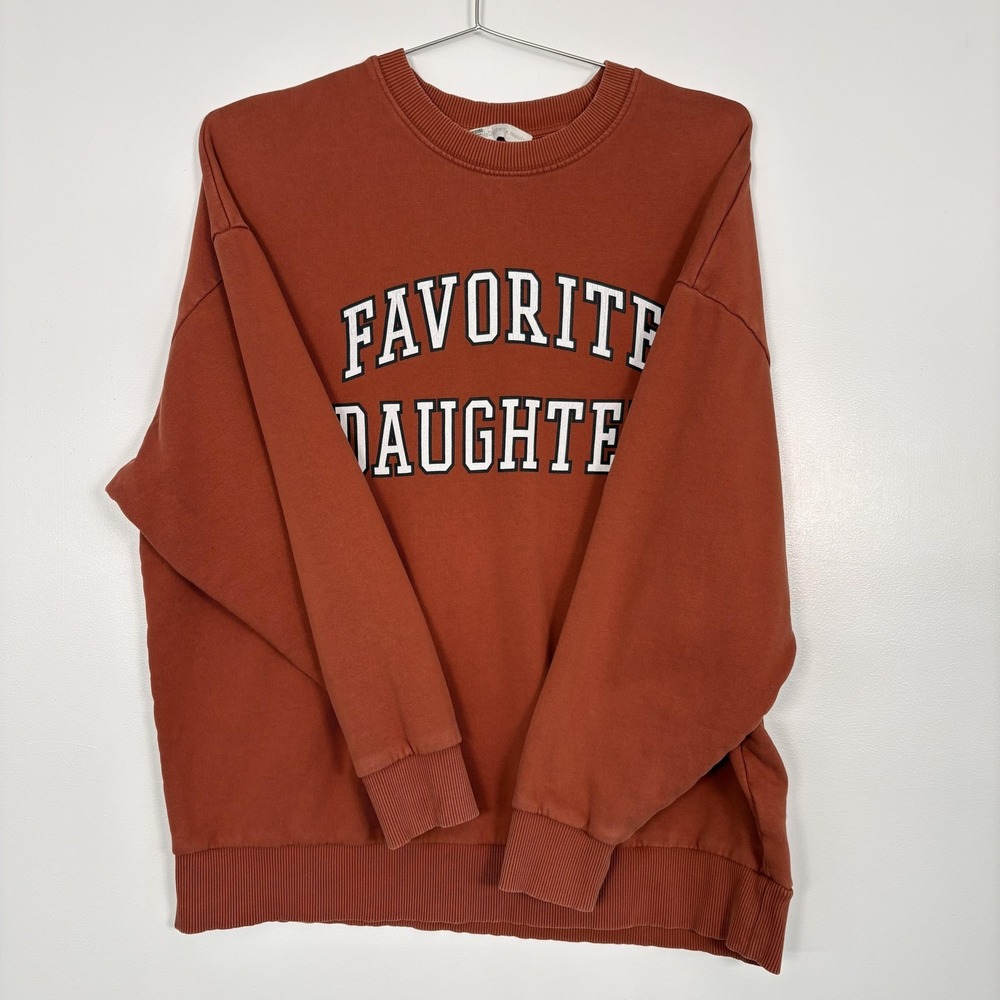 Favorite Daughter Nuuly Sweatshirt Womens Large Orange Terry Graphic Crewneck - Picture 4 of 13